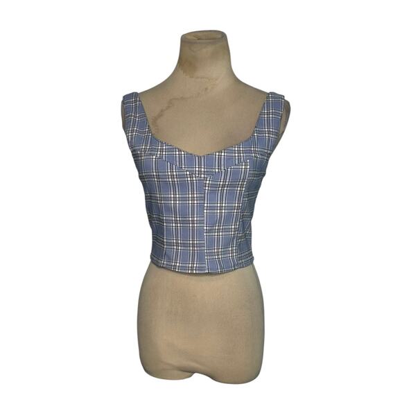 Like an Angel blue plaid fitted tank top blouse size Small - Picture 7 of 13